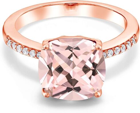 Gem Stone King 18K Rose Gold Plated Silver 10MM Cushion Gemstone Birthstone Engagement Ring | Wedding Anniversary Promise Ring For Women | Available In Size 5, 6, 7, 8, 9 in Saudi Arabia