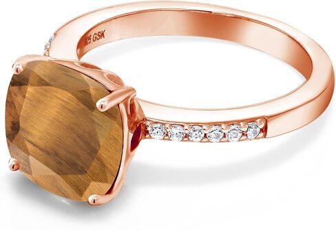 Gem Stone King 18K Rose Gold Plated Silver 10MM Cushion Gemstone Birthstone Engagement Ring | Wedding Anniversary Promise Ring For Women | Available In Size 5, 6, 7, 8, 9 in Saudi Arabia