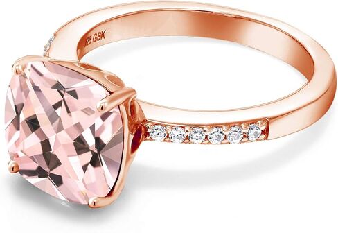 Gem Stone King 18K Rose Gold Plated Silver 10MM Cushion Gemstone Birthstone Engagement Ring | Wedding Anniversary Promise Ring For Women | Available In Size 5, 6, 7, 8, 9 in Saudi Arabia