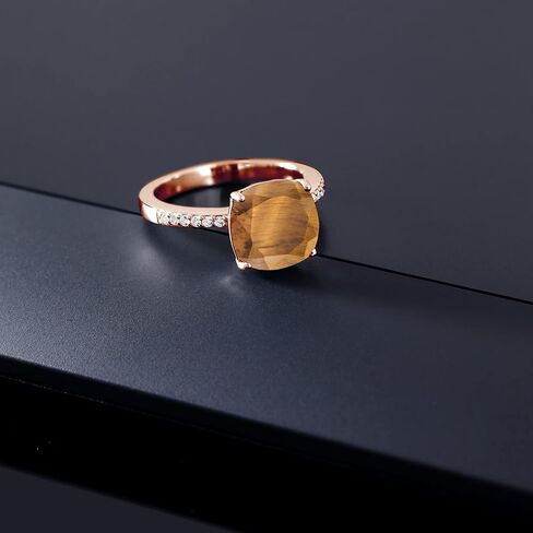 Gem Stone King 18K Rose Gold Plated Silver 10MM Cushion Gemstone Birthstone Engagement Ring | Wedding Anniversary Promise Ring For Women | Available In Size 5, 6, 7, 8, 9 in Saudi Arabia