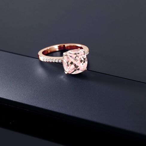Gem Stone King 18K Rose Gold Plated Silver 10MM Cushion Gemstone Birthstone Engagement Ring | Wedding Anniversary Promise Ring For Women | Available In Size 5, 6, 7, 8, 9 in Saudi Arabia