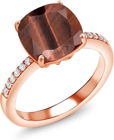 Gem Stone King 18K Rose Gold Plated Silver 10MM Cushion Gemstone Birthstone Engagement Ring | Wedding Anniversary Promise Ring For Women | Available In Size 5, 6, 7, 8, 9 in Saudi Arabia