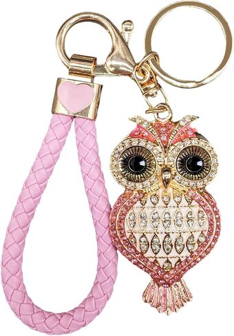 Crystal Keychain for Women with Cute Owl Bling Rhinestone Pendant Keychain,Blue Car Key Chain Accessories Wristlet for Gifts in Saudi Arabia
