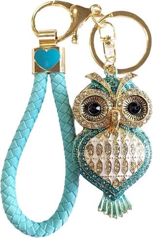Crystal Keychain for Women with Cute Owl Bling Rhinestone Pendant Keychain,Blue Car Key Chain Accessories Wristlet for Gifts in Saudi Arabia