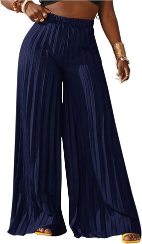 SOLY HUX Women's High Waist Pleated Palazzo Pants Wide Leg Loose Casual Long Trousers in Saudi Arabia