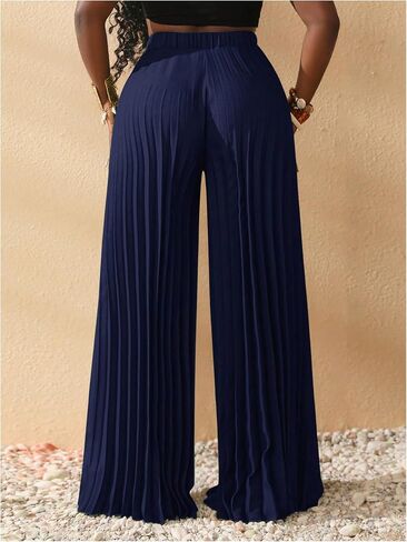 SOLY HUX Women's High Waist Pleated Palazzo Pants Wide Leg Loose Casual Long Trousers in Saudi Arabia