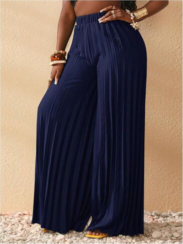 SOLY HUX Women's High Waist Pleated Palazzo Pants Wide Leg Loose Casual Long Trousers in Saudi Arabia