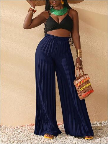 SOLY HUX Women's High Waist Pleated Palazzo Pants Wide Leg Loose Casual Long Trousers in Saudi Arabia