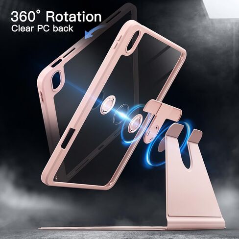 حافظة JETech دوارة لجهاز iPad 10 (10.9 بوصة، موديل 2022، الجيل العاشر) مع حامل قلم رصاص، غطاء حامل واقٍ يدور 360 درجة، ظهر شفاف، تنبيه/غفو تلقائي (وردي) in Kuwait