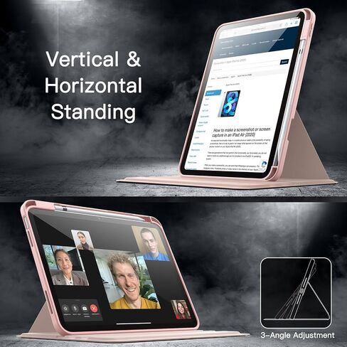 حافظة JETech دوارة لجهاز iPad 10 (10.9 بوصة، موديل 2022، الجيل العاشر) مع حامل قلم رصاص، غطاء حامل واقٍ يدور 360 درجة، ظهر شفاف، تنبيه/غفو تلقائي (وردي) in Kuwait