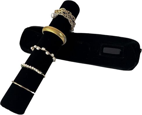 Velvet Jewelry Roll Bag for Brackets Bangles Watches, Great Jewelry Organizer for Travel, Black in Kuwait