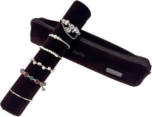Velvet Jewelry Roll Bag for Brackets Bangles Watches, Great Jewelry Organizer for Travel, Black in Kuwait