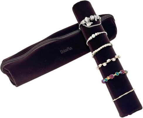 Velvet Jewelry Roll Bag for Brackets Bangles Watches, Great Jewelry Organizer for Travel, Black in Kuwait