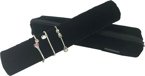 Velvet Jewelry Roll Bag for Brackets Bangles Watches, Great Jewelry Organizer for Travel, Black in Kuwait