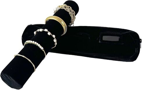 Velvet Jewelry Roll Bag for Brackets Bangles Watches, Great Jewelry Organizer for Travel, Black in Kuwait