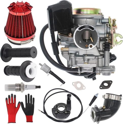 مكربن ​​GY6 50CC، مكربن ​​PD18J 18 مم لمحرك الدراجة رباعي الأشواط GY6 49cc 50cc 80cc 139QMB 139QMA مكربن ​​لسكوتر Taotao Kymco مع مقابض صمام خانق مشعب السحب لمرشح الوقود in Kuwait