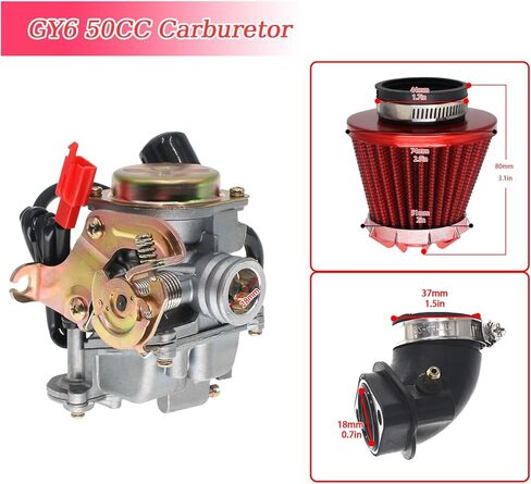 مكربن ​​GY6 50CC، مكربن ​​PD18J 18 مم لمحرك الدراجة رباعي الأشواط GY6 49cc 50cc 80cc 139QMB 139QMA مكربن ​​لسكوتر Taotao Kymco مع مقابض صمام خانق مشعب السحب لمرشح الوقود in Kuwait