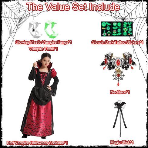 زي مصاص الدماء الملكي للفتيات أزياء الهالوين على الطراز القوطي الفيكتوري Vampiress Queen فستان لعب الأدوار مع الملحقات in Kuwait