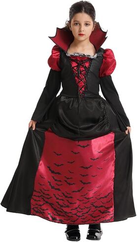 زي مصاص الدماء الملكي للفتيات أزياء الهالوين على الطراز القوطي الفيكتوري Vampiress Queen فستان لعب الأدوار مع الملحقات in Kuwait