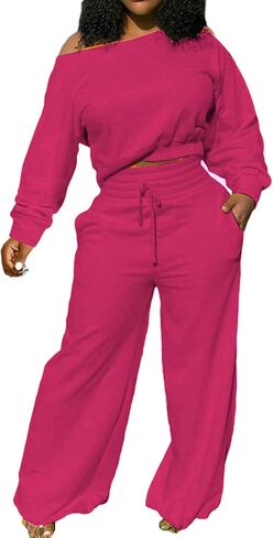 Yiershu Women's 2 Piece Outfits Casual Sweatsuits Long Sleeve Loose Matching Wide Leg Tracksuit Pants Sets with Pockets in Saudi Arabia