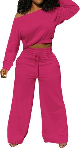 Yiershu Women's 2 Piece Outfits Casual Sweatsuits Long Sleeve Loose Matching Wide Leg Tracksuit Pants Sets with Pockets in Saudi Arabia
