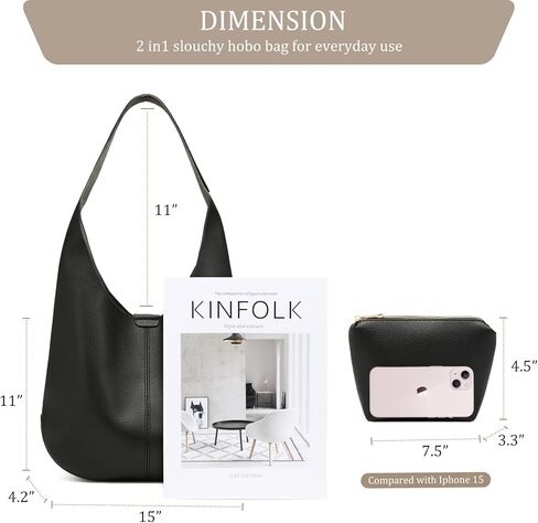 Slouchy Hobo Bags for Women Tote Bag Soft Vegan Leather Shoulder Purses 2 Pcs in Saudi Arabia