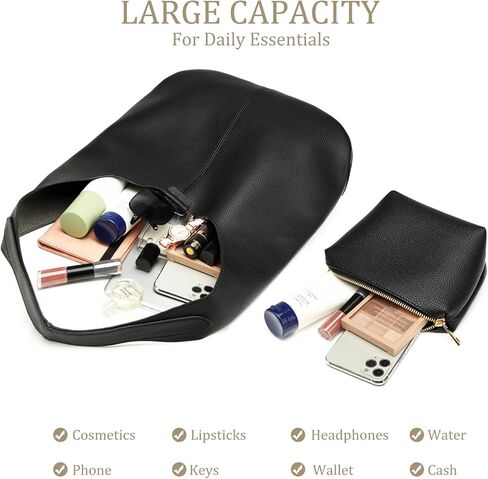 Slouchy Hobo Bags for Women Tote Bag Soft Vegan Leather Shoulder Purses 2 Pcs in Saudi Arabia