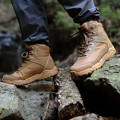 أحذية المشي لمسافات طويلة مقاومة للماء للرجال من FREE SOLDIER أحذية عمل خفيفة الوزن أحذية عسكرية تكتيكية أحذية قتالية متينة (بني 12 واط) in Kuwait