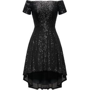 MISSCHEN Women's Sequin Sparkly Glitter Off Shoulder Short Sleeve High Low Cocktail Dress