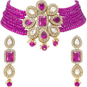 Aheli Shining Crystal Beaded Adjustable Choker Collar Necklace Earring Jewelry Set Gift for Women