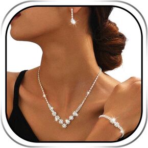 Sixexey Rhinestone Jewelry Set Sparkly Silver Jewelry Prom Wedding Bridal Costume Jewelry Accessories for Women