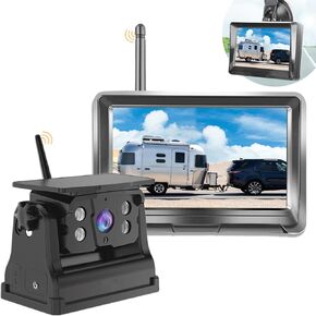Magnetic Wireless Backup Camera + 5 Inch Monitor System, LASTBUS Solar 2 Split HD Display + Rechargeable Battery IP69 Waterproof Night Vision Rear View Camera for RV Car Trailer Truck Camper