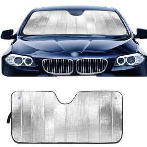 1 PC Car Windshield Sunshade, 57.08" x 27.55" Thickened Insulated Reversible Foldable Reflective Protective Sunshade, Portable Storage Accessories, Compatible with Most Car Models (Black)