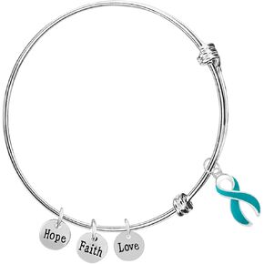 Teal Ribbon Awareness Bracelet for Sexual Assault, Rape, PTSD, Substance Abuse, Ovarian Cancer, Fragile X Syndrome, and Anxiety Disorder - Ideal for Awareness Campaigns and Events