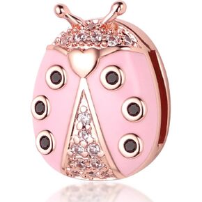 KUNSIR 925 Sterling Silver Clip-On Charm for Reflexions Mesh Bracelet Charm Bead fits Flat charm Bracelets Gift for Women（ladybug）