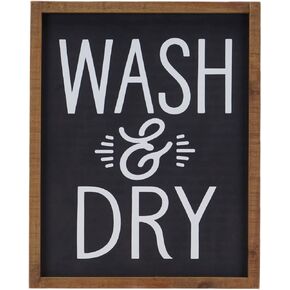 Wash and Dry Laundry Sign Farmhouse Wooden Laundry Room Signs Wall Decoration Laundry Sign Wall Art Decor - Black, 12.01" x 15"