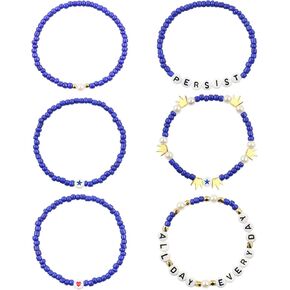 YUZHEJIE 6PCS Blue Friendship Bracelets for Women Blue Bracelet Royal Blue String Bead Friendship Bracelet Kit Gifts