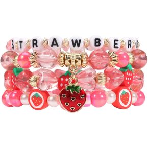 Strawberry Bead Bracelets for Women Pearl Heishi Bracelet Colorful Stackable Stretchy Boho Pearl Bracelets Jewelry