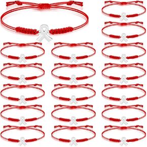 Sasylvia 20 Pcs Red Ribbon HIV/AIDS Awareness Bracelets Blood Cancer Heart Disease Tuberculosis Bracelets Adjustable Cord Heart Health Awareness Gifts for Women Cancer Survivor Fighter Jewelry