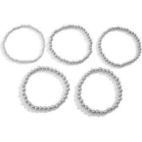 Stackable Beaded Bracelets Set Gold Beaded Ball Stretch Bracelet Chunky Silver Elastic Bracelet Trendy Bracelet Jewelry for Women