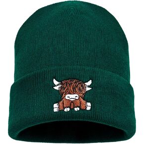 Yak Embroidery Stretch Knit Beanie Hat for Men Women Student Big Kids Winter Warm Watch Cap Cuff Hats