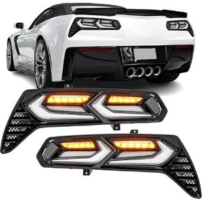 مصابيح خلفية LED متوافقة مع مصباح الفرامل الخلفي 2014-2019 Chevy Corvette C7 مع إشارة الانعطاف التسلسلية C8 للسائق وجانب الركاب، غطاء أسود شفاف