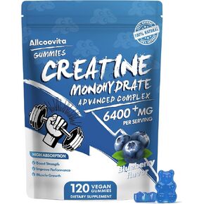 Creatine Monohydrate Gummies Complex 6400mg for Men & Women - 120 Gummies Advanced Formula, L-Taurine + Vitamin B12 for Muscle Strength, Muscle Builder, Energy Boost, Pre-Workout Supplement -Blueberry