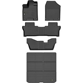 All Weather Car Floor Mats & Cargo Liner for Honda Pilot 2016-2022 8-Passenger (No Elite Models) Custom Fit Full Set car mats Accessories - Black