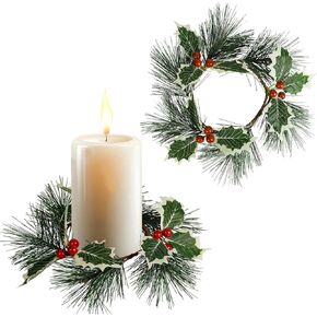 Thanksgiving Candle Rings Set of 2, 4＂ Maple Leaf Pumpkin Fall Candle Wreath for Pillar/Taper Candles - Festive Candlesticks Centerpieces for Thanksgiving, Wedding Party, Dinner Table Decor