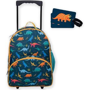 Wildkin Kids Rolling Luggage Bundle with 2 Matching Bag Tags (Jurassic Dinosaurs)