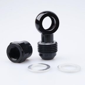 Black Aluminum Fuel Banjo Adapter - M12 12mm Banjo to -6 AN Male Flare Adapter Kit Set with M12 Washer and M12 x 1.5 Female Cap, Designed for Bosch 044 Fuel Pump