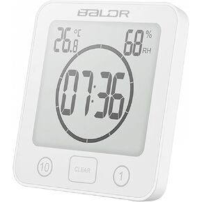 ONEVER Shower Clock, Digital Toilet Timer Shower Clock with Timer, Waterproof Touch Screen Timer Clock Temperature Humidity Display Bathroom Clock with Suction Cups Hanging Hole Countdown Clock