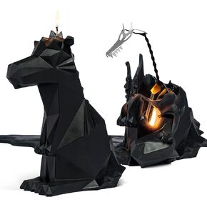 PyroPet Dreki Dragon Candle (Black) - The Original Dragon Candle with Metallic Skeleton | Halloween Decor | Unique Gift for Dragon Lovers | 20-Hr Burn Time | Dimensions: 6.7x2.9x4.5 in