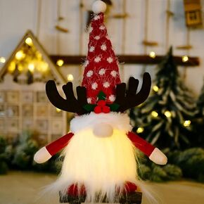 12" Lighted Christmas Gnome, Handmade Plush Swedish Tomte, Light Up Elf Toy Holiday Present, Battery Operated Winter Tabletop Christmas Decorations, Red 1PC